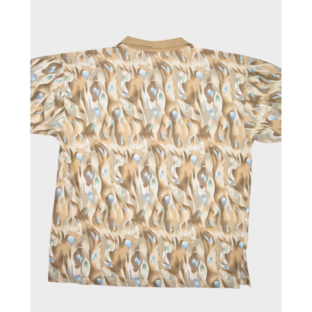 Perry Ellis Shirt Mens XL Cotton Polo Peacock Art Geometric Print Collared Brown - Picture 6 of 7